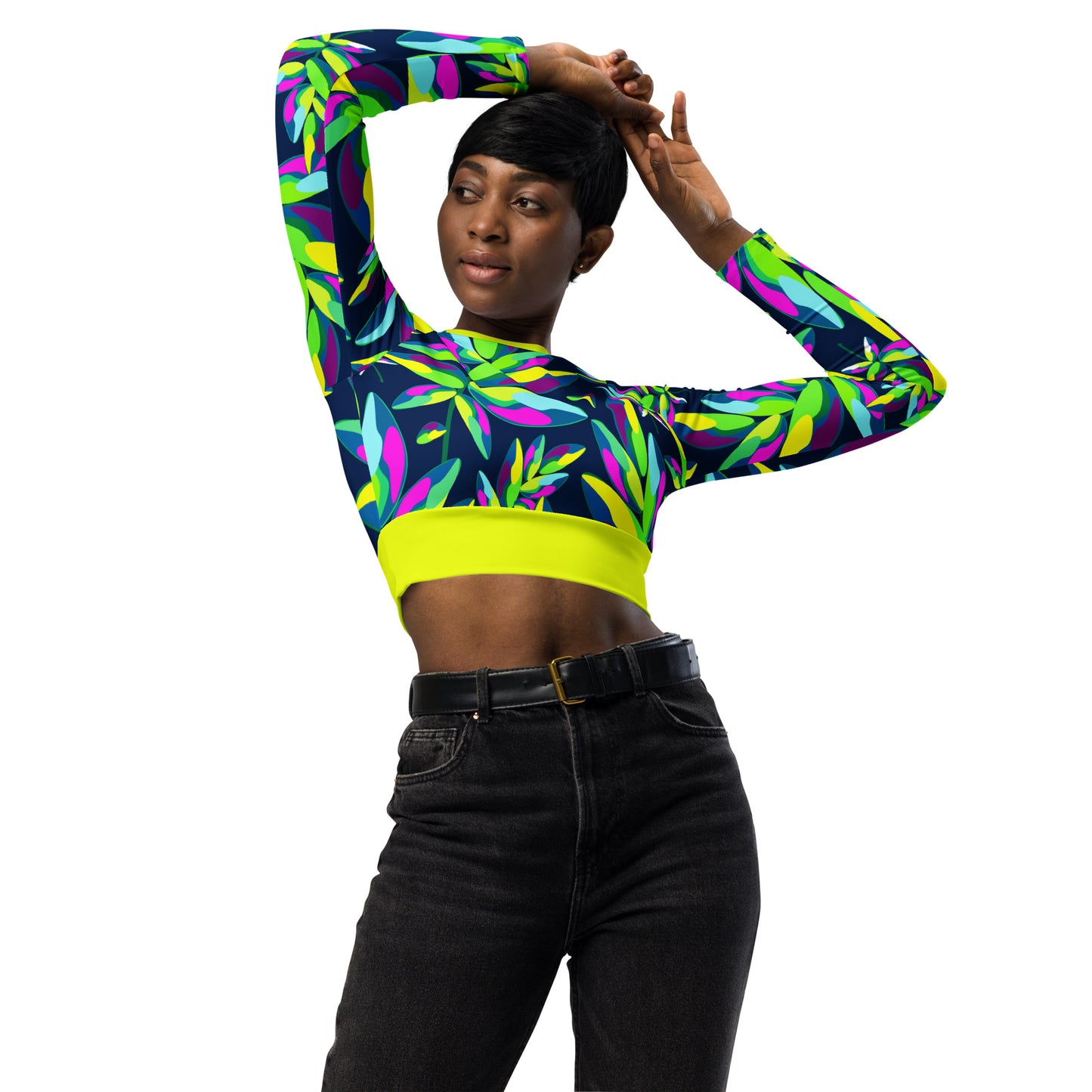 Colorful long-sleeve crop top